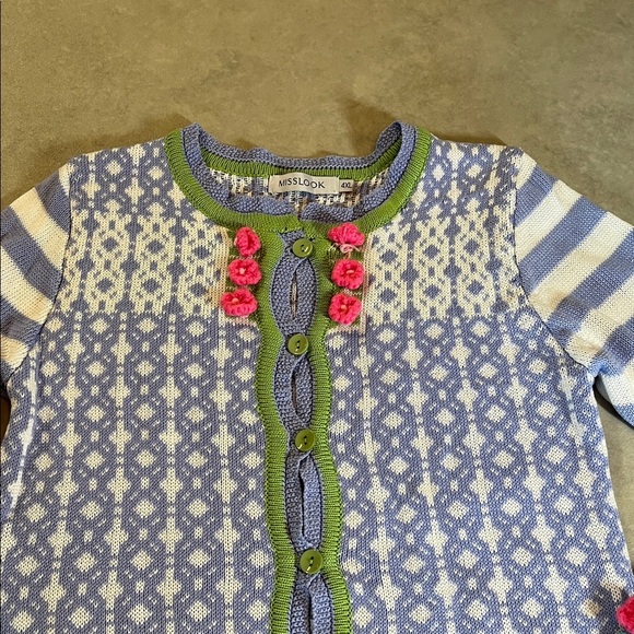 MISS LOOK Vintage Patterned Cardigan with Floral Accents. Small - Picture 2 of 8